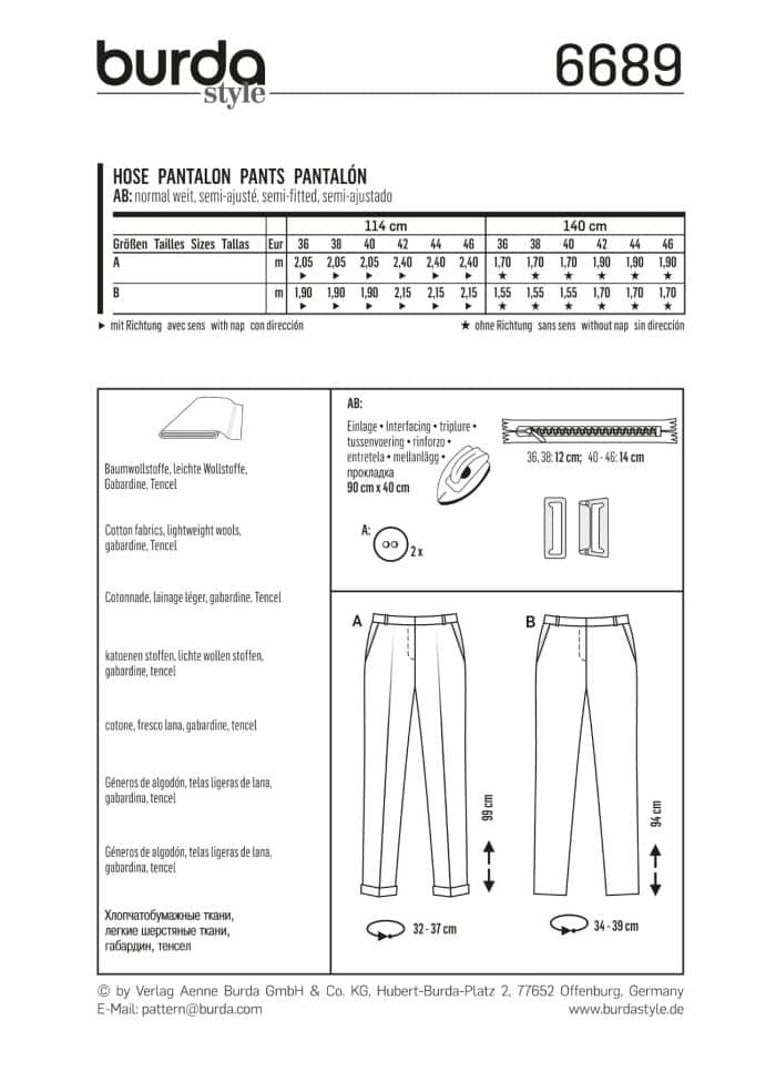 Burda Patroon 6689 - Broek in variaties