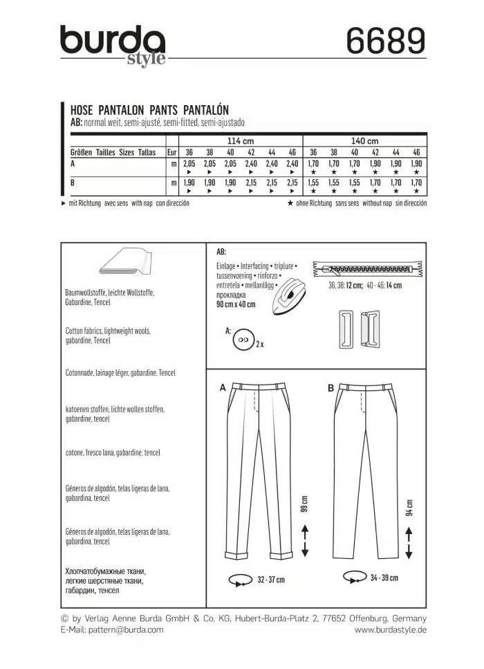 Burda Patroon 6689 - Broek in variaties
