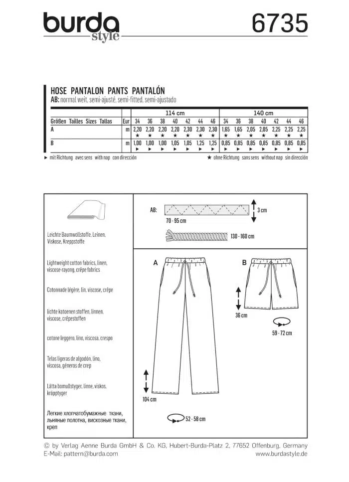 Burda Patroon 6735 - Broek en short