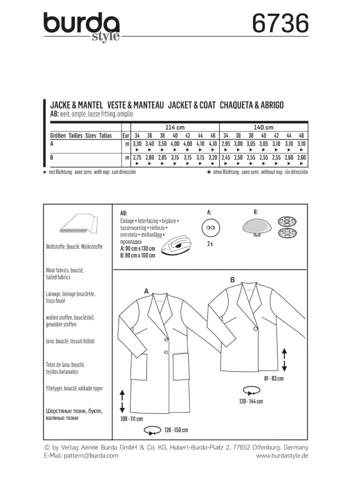 Burda Patroon 6736 - Jas en mantel