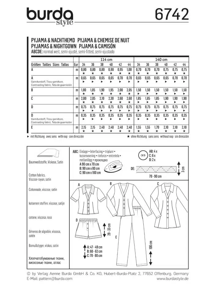 Burda Patroon 6742 - Pyjama in variaties en nachthemd
