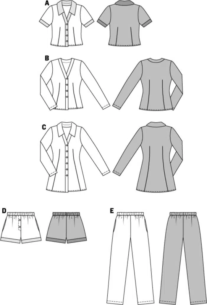 Burda Patroon 6742 - Pyjama in variaties en nachthemd