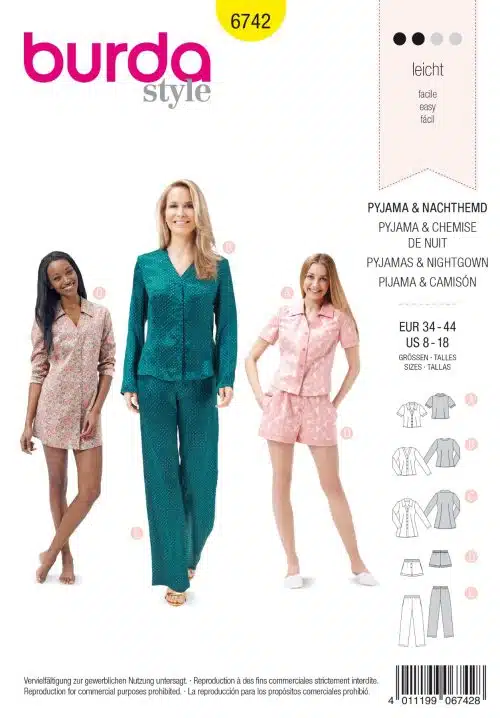 Burda Patroon 6742 - Pyjama in variaties en nachthemd