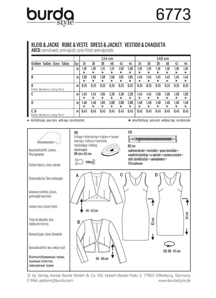 Burda Patroon 6773 - Jurk en jasje in variaties