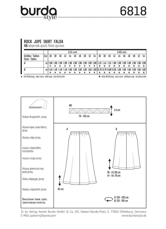 Burda Patroon 6818 - Rok in variaties