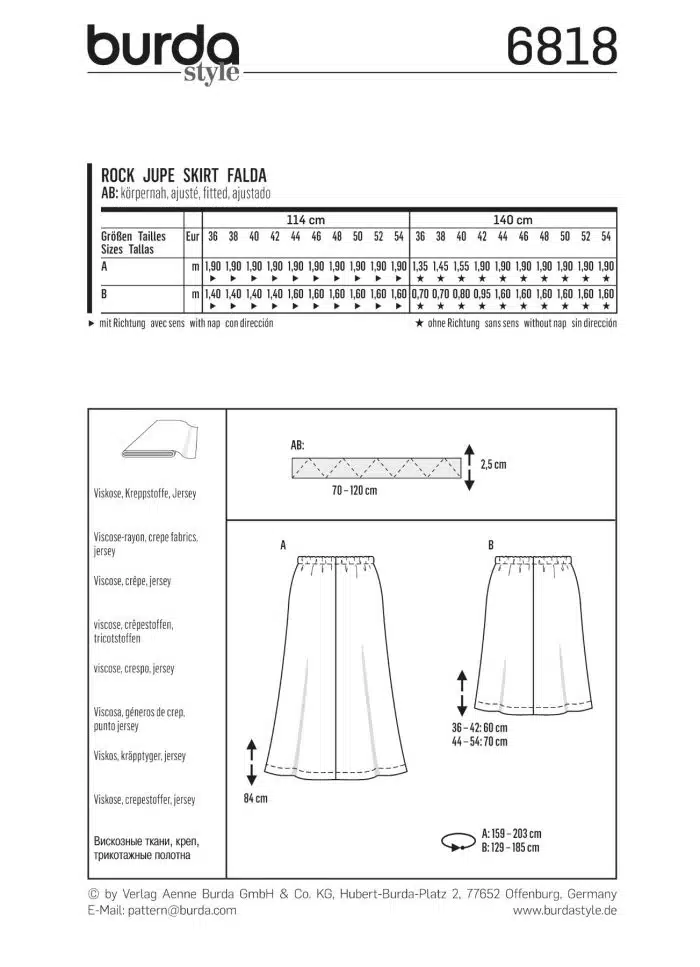 Burda Patroon 6818 - Rok in variaties