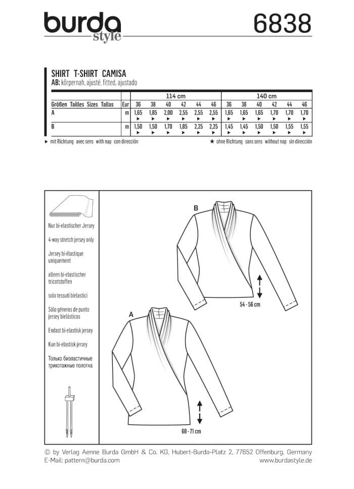 Burda Patroon 6838 - Overslagshirt in variaties