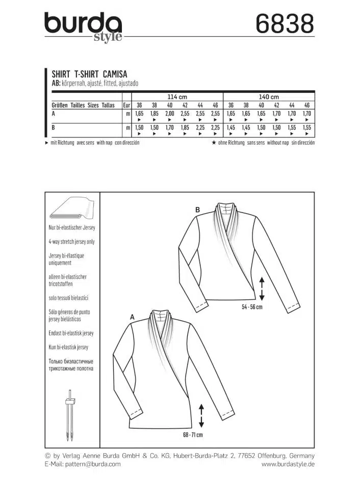 Burda Patroon 6838 - Overslagshirt in variaties
