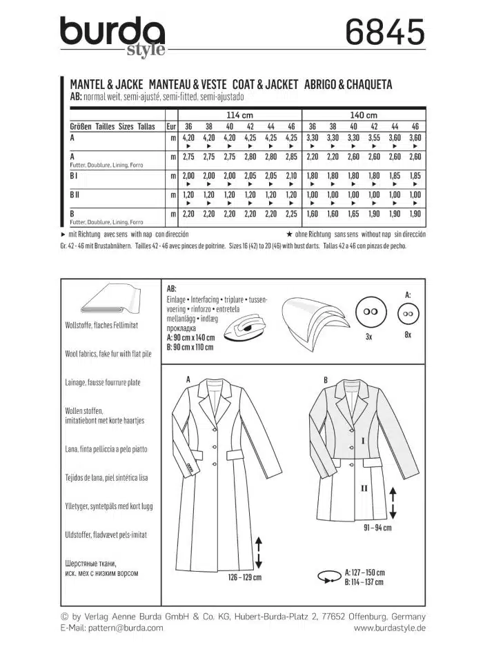 Burda Patroon 6845 - Mantel en Jas