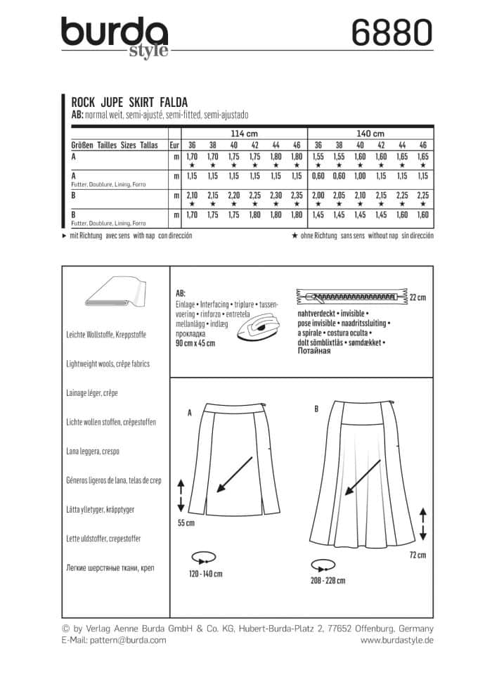 Burda Patroon 6880 - Rok in variaties