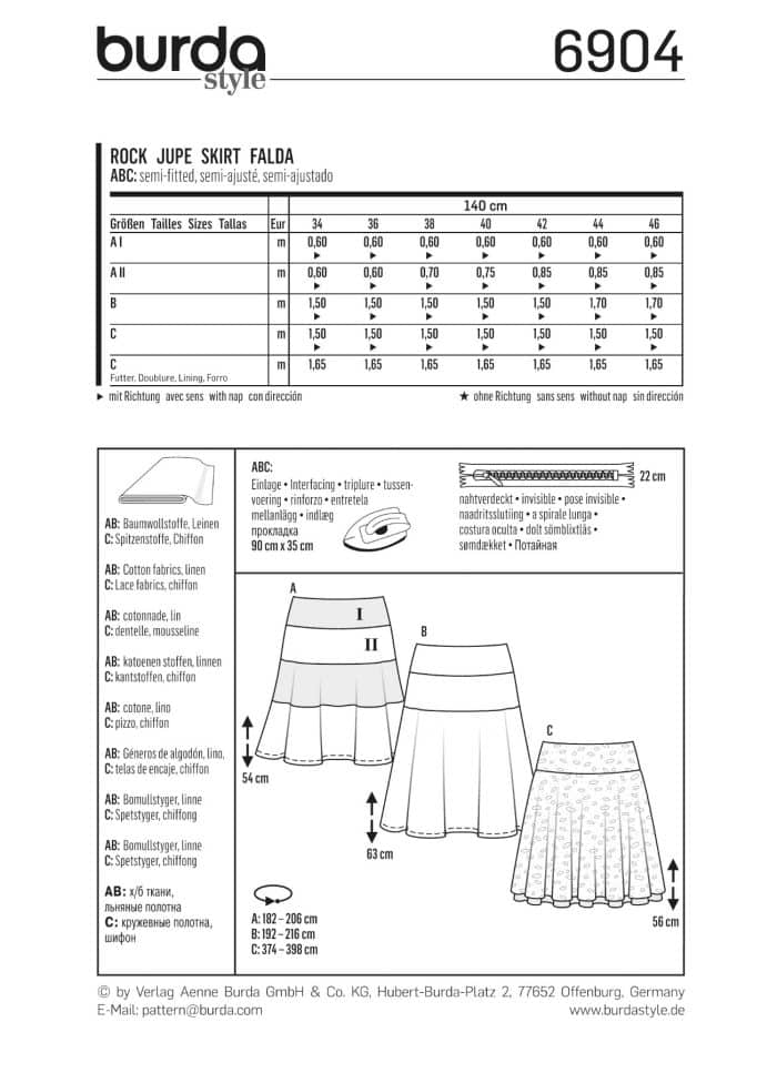Burda Patroon 6904 - Rok in variaties