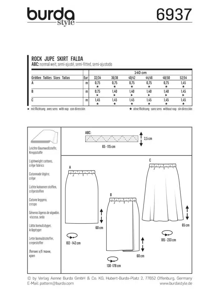 Burda Patroon 6937 - Rok in variaties