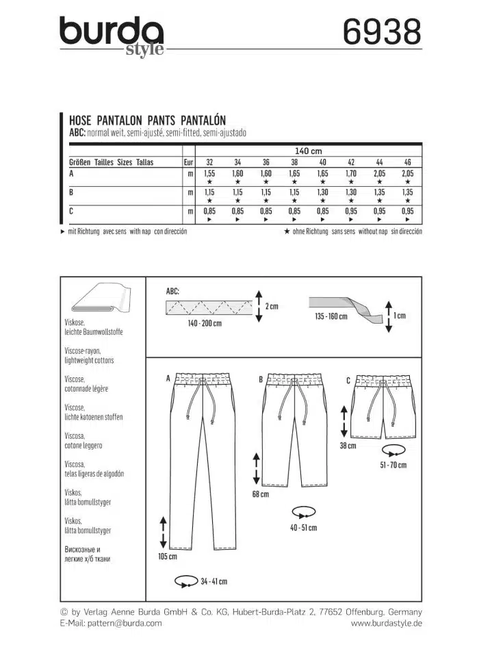 Burda Patroon 6938 - Broek in variaties