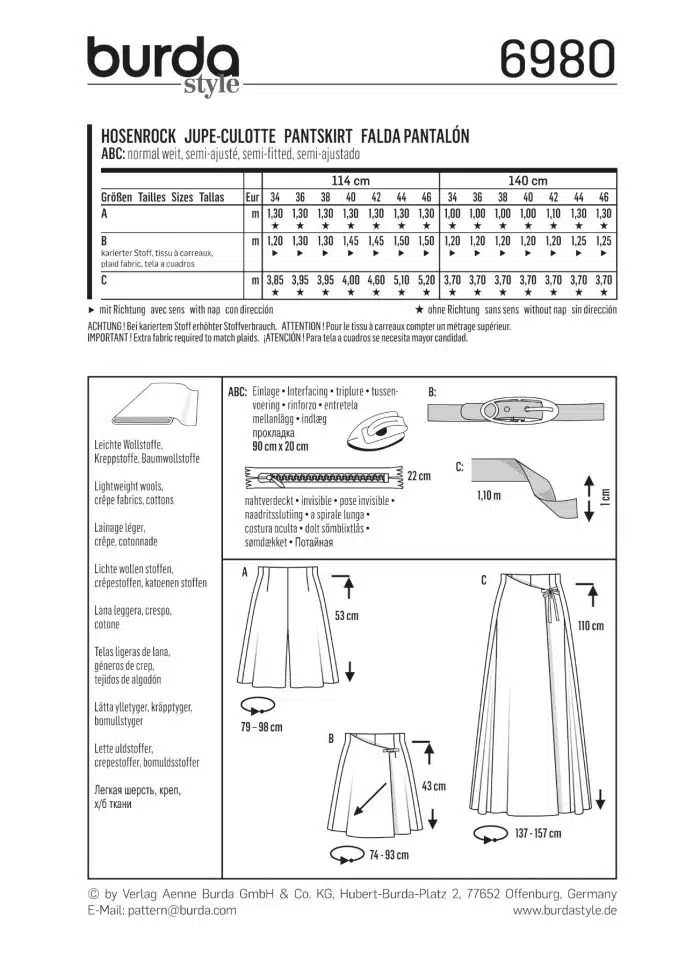 Burda Patroon 6980 - Broekrok in variaties