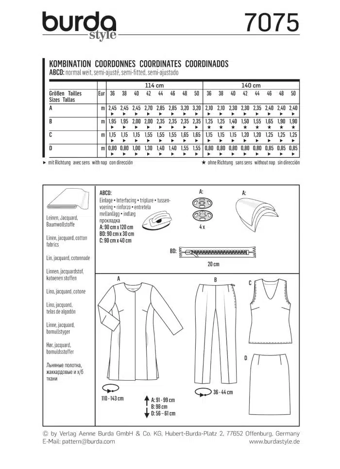 Burda Patroon 7075 - Jas, broek, top en rok
