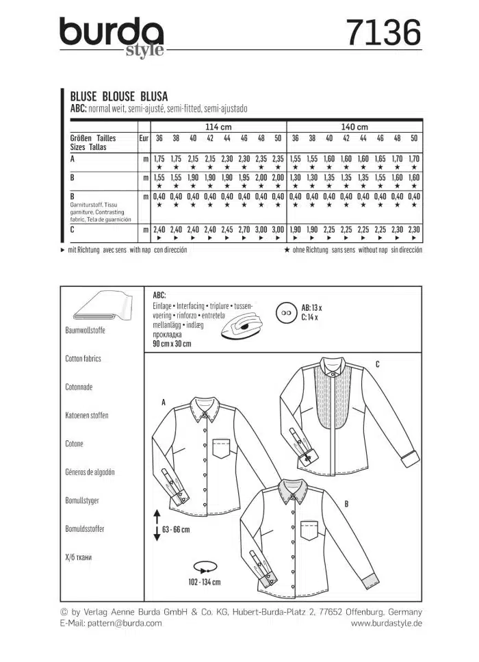Burda Patroon 7136 - Blouse in variatie