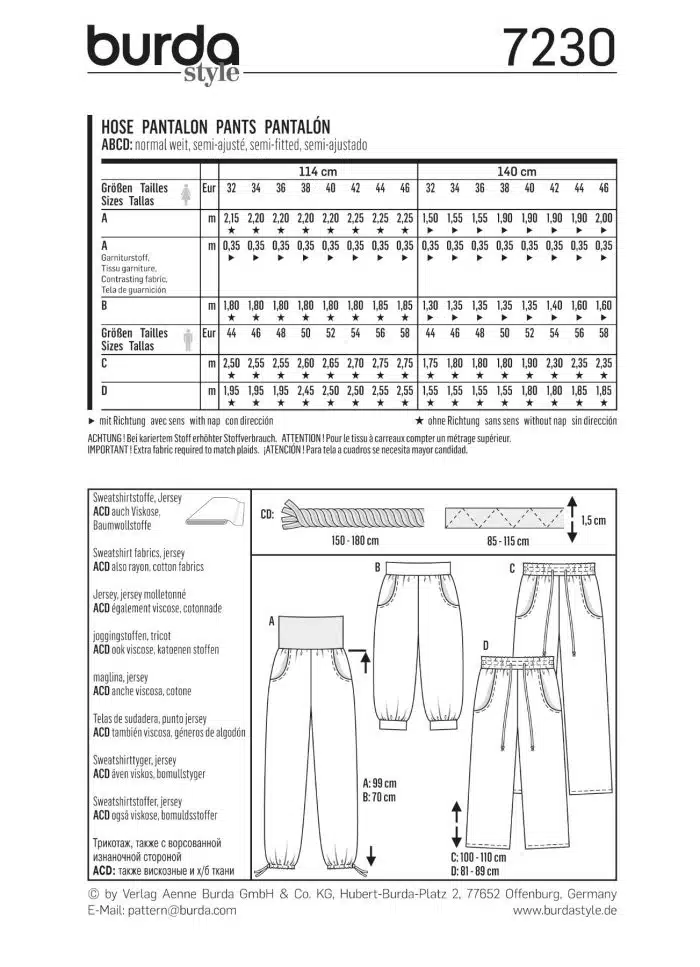 Burda Patroon 7230 - Broek in variaties