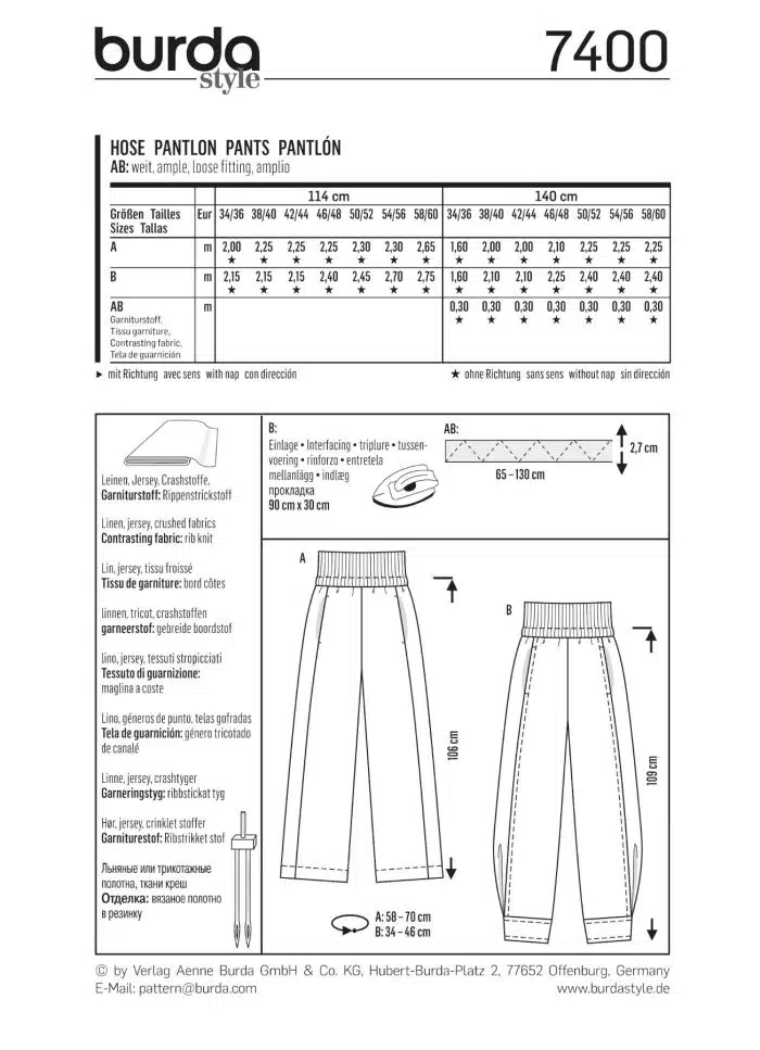Burda Patroon 7400 - Broek in variaties