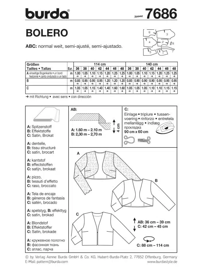 Burda Patroon 7686 - Bolero in variaties