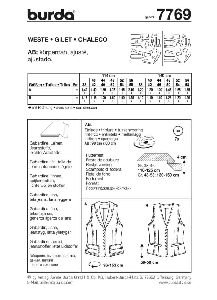Burda Patroon 7769 - Gilet in variaties