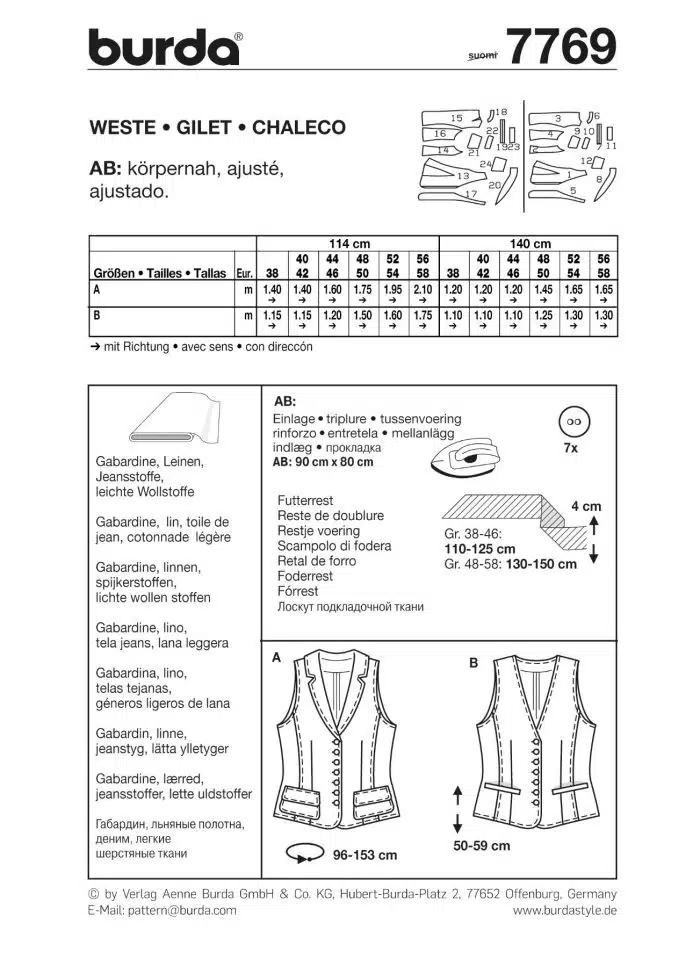 Burda Patroon 7769 - Gilet in variaties