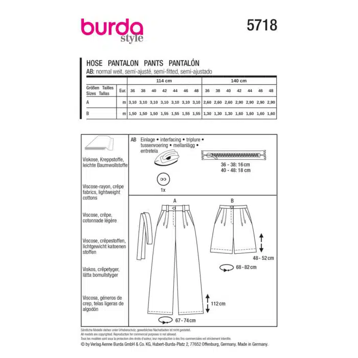 Burda Patroon 5718 - Broek in Variaties