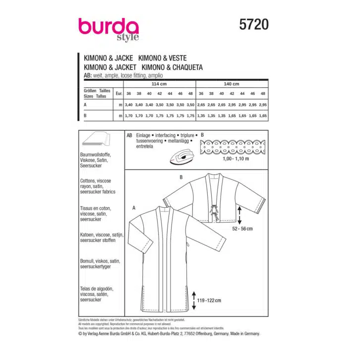 Burda Patroon 5720 - Kimono en Jasje