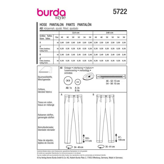 Burda Patroon 5722 - Broek in Variaties