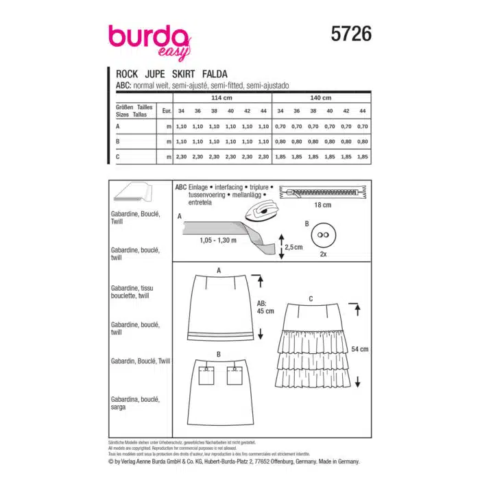 Burda Patroon 5726 - Rok in Variaties