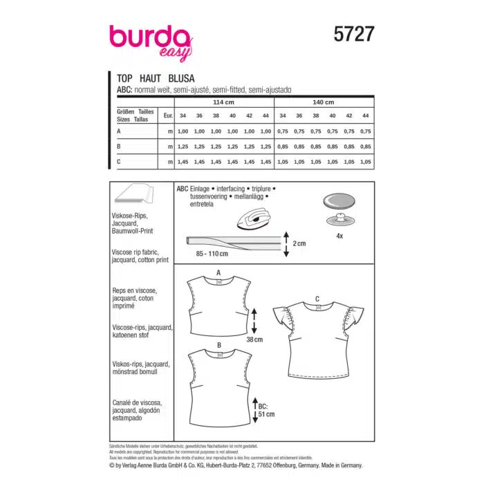 Burda Patroon 5727 - Top in Variaties