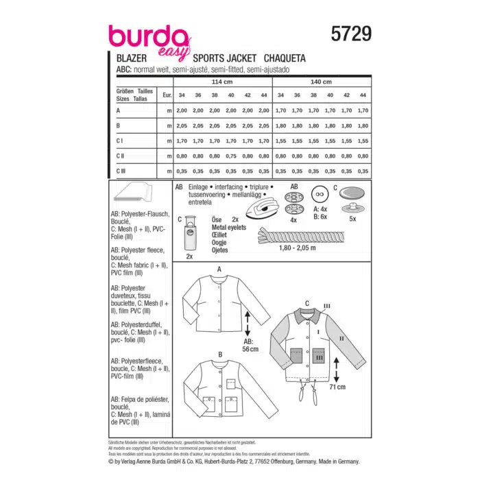 Burda Patroon 5729 - Blazer in Variaties