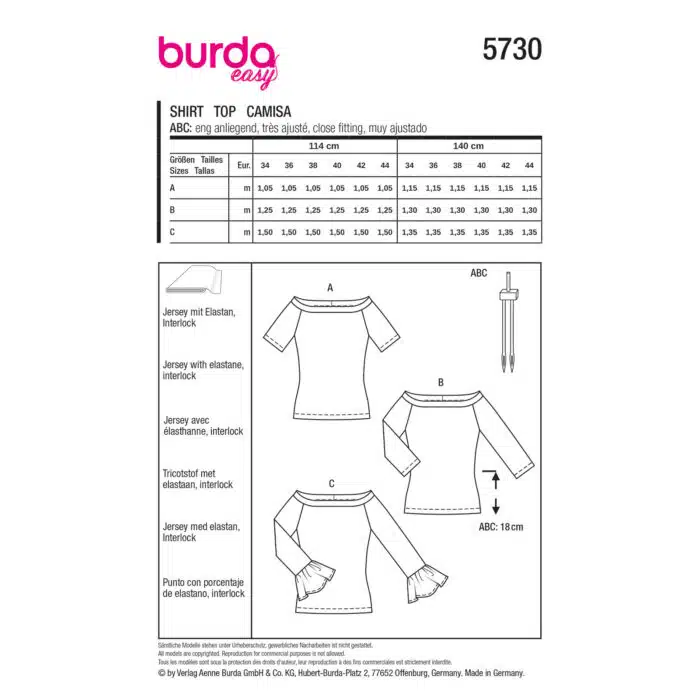 Burda Patroon 5730 - Shirt in Variaties