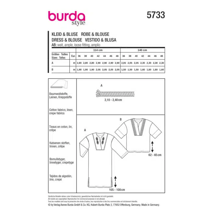 Burda Patroon 5733 - Blouse en Jurk