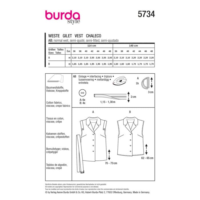 Burda Patroon 5734 - Gilet in Variaties