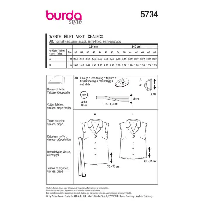 Burda Patroon 5734 - Gilet in Variaties