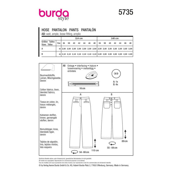 Burda Patroon 5735 - Broek in Variaties