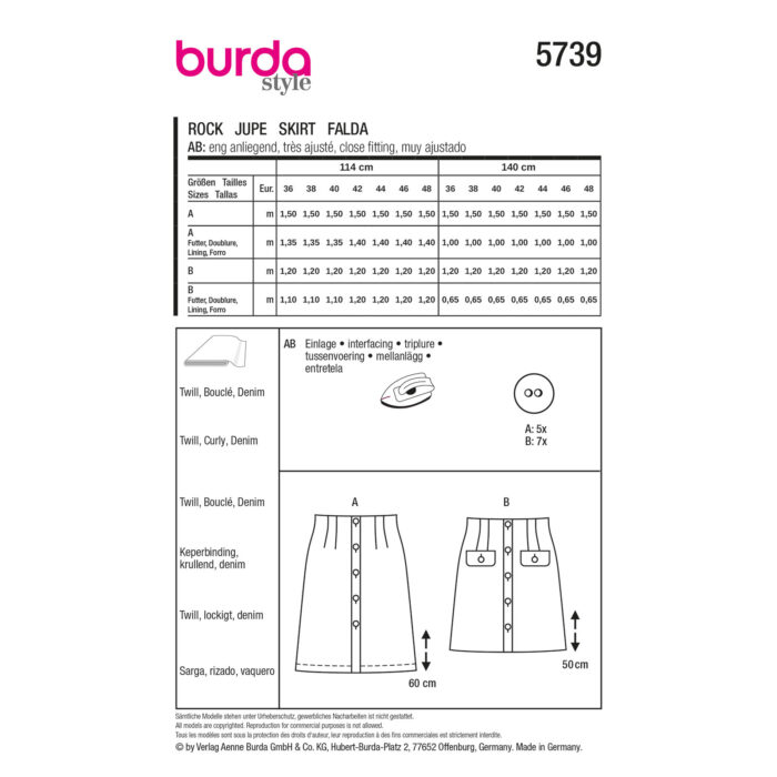 Burda Patroon 5739 - Rok in Variaties