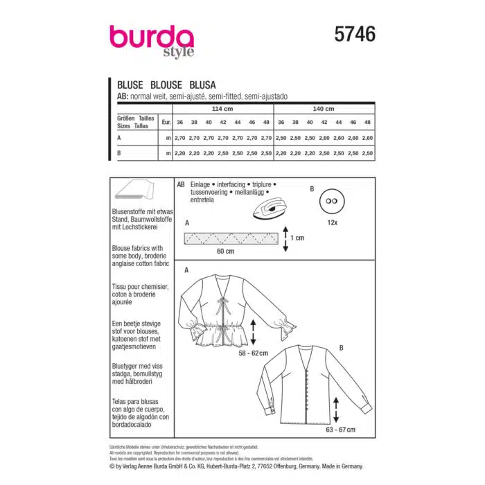 Burda Patroon 5746 - Blouse in Variaties