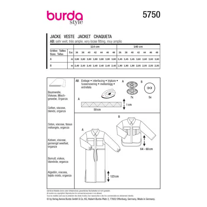 Burda Patroon 5750 - Jasje in Variaties