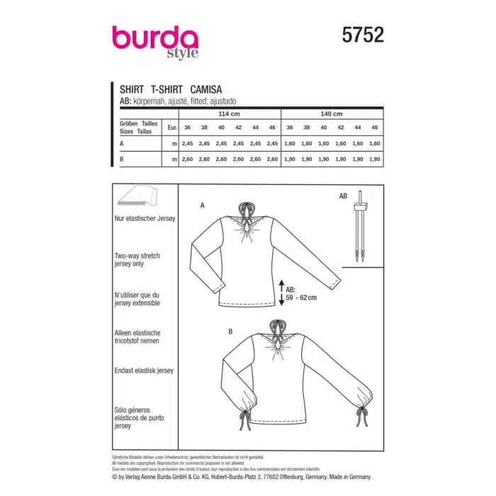 Burda Patroon 5752 - Shirt in Variaties