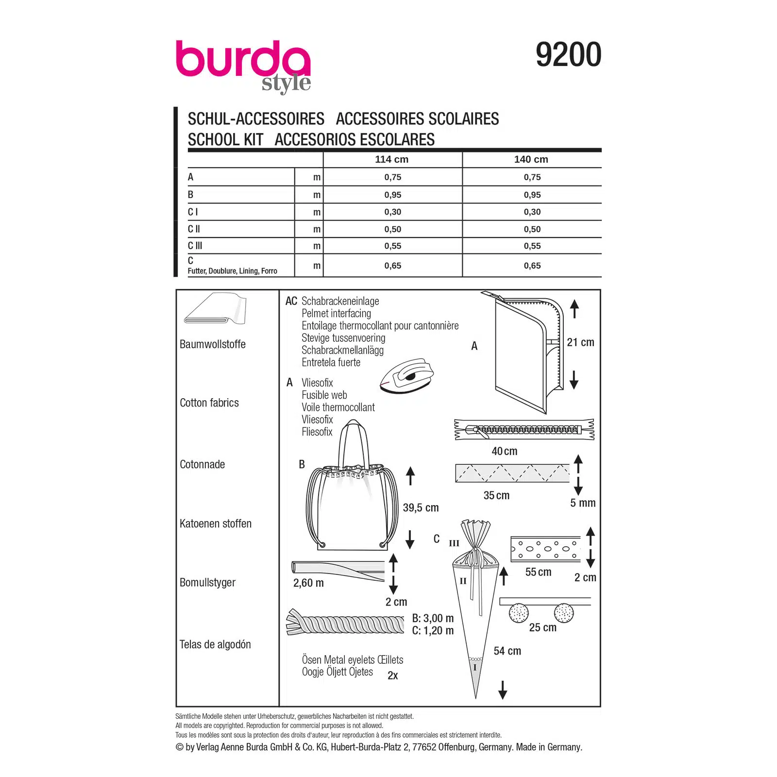 Burda Patroon 9200 - School Accessoires
