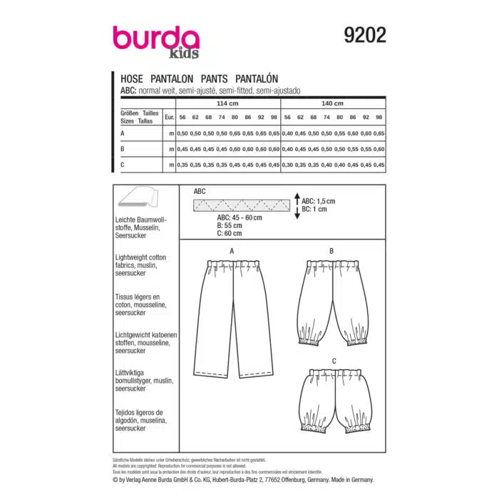 Burda Patroon 9202 - Broek in Variaties