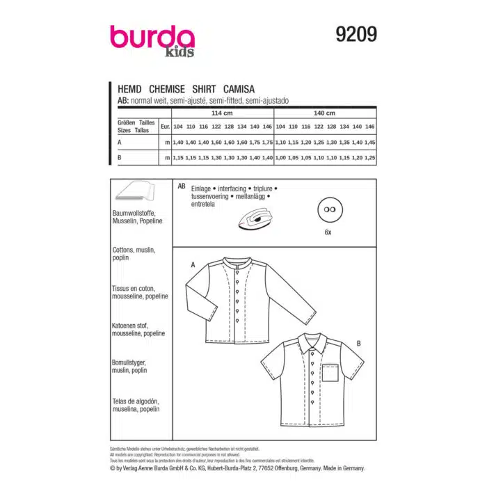Burda Patroon 9209 - Overhemd in Variaties