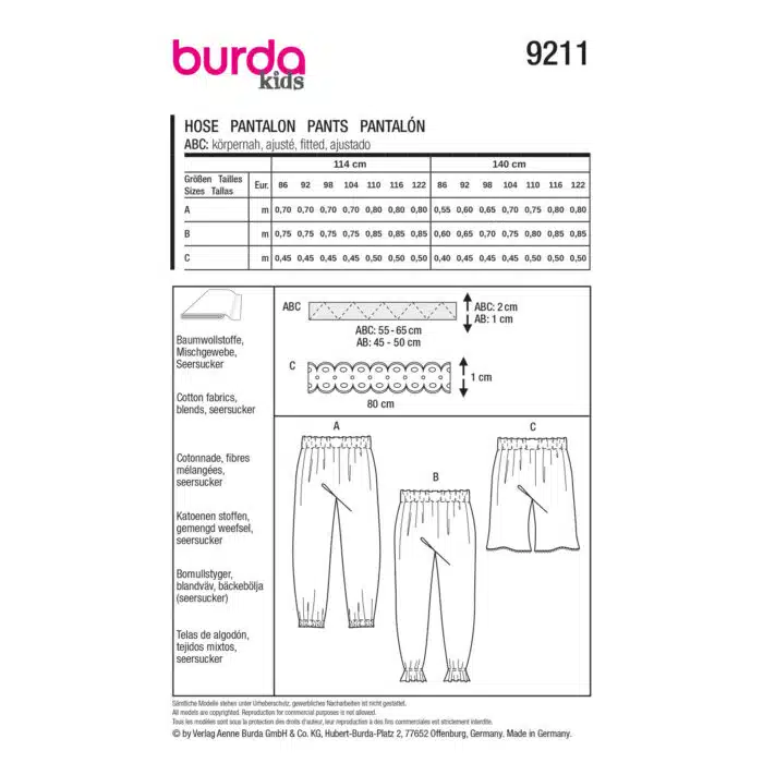 Burda Patroon 9211 - Broek in Variaties