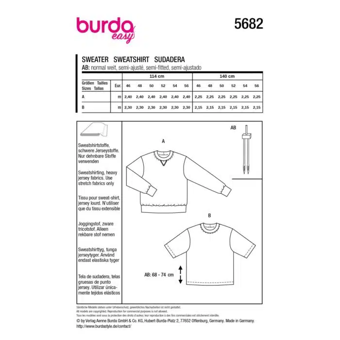 Burda Patroon 5682 - Sweater en Shirt