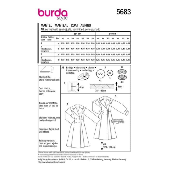 Burda Patroon 5683 - Jas in Variaties