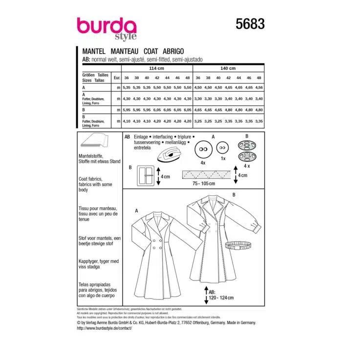 Burda Patroon 5683 - Jas in Variaties