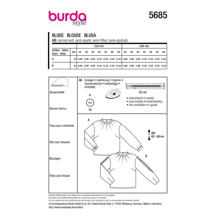 Burda Patroon 5685 - Blouse in Variaties