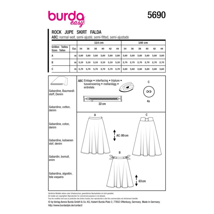 Burda Patroon 5690 - Rok in Variaties