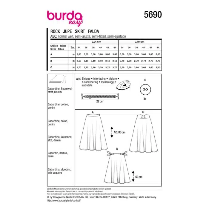 Burda Patroon 5690 - Rok in Variaties